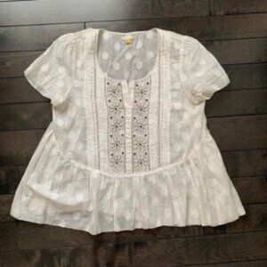 Anthropologie White Blouse with Embroidered Details